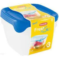 Curver/Keter Curver zestaw pojemnikw kwadratowych fresh&go niebieski/ transparentny 3 x 1.2 l