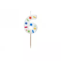 PartyDeco wieczka urodzinowa 6 biaa konfetti 5.5cm
