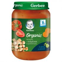 Gerber Organic Obiadek jarzynki z indykiem w pomidorach dla niemowląt po 6 miesiącu 190 g Bio