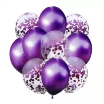 Balony fiolet metalik i konfetti