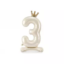 PartyDeco Stoj�cy balon foliowy cyfra 3 jasny krem 84cm