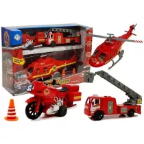 Zestaw pojazdw stra poarna helikopter motor Leantoys
