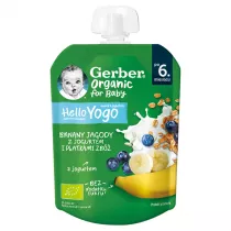 Gerber Organic Deser w tubce banany, jagody z jogurtem i patkami zb po 6. miesicu 80 g Bio