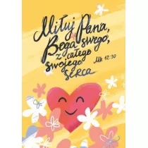 Pocztwka z kolorowank Miuj Pana Boga swego