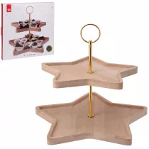 Excellent Houseware Patera drewniana 2 poziomowa w ksztacie gwiazdy
