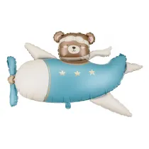 PartyDeco Balon foliowy Mi� w Samolocie, 94x61 cm, jasny niebieski  1 op. / 1 szt.