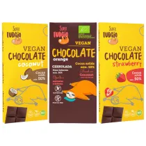 Super Fudgio Zestaw Czekolady: kokosowa, truskawkowa, pomaraczowa 3 x 80 g Bio