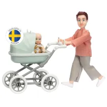 Lalka tata mczyzna z dzieckiem i wzkiem