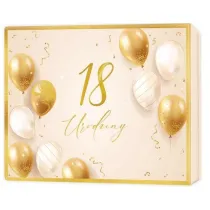 Pude�ko prezentowe 18 urodziny, be�owe i z�ote balony (22,5x17,5x4cm)