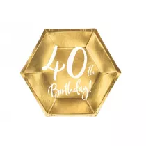 PartyDeco Talerzyki 40th Birthday z�ote 20cm