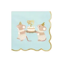 PartyDeco Serwetki One Myszki niebieski 33x33cm