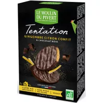 Le Moulin Du Pivert Ciastka imbirowo-cytrynowe w gorzkiej czekoladzie 130 g Bio