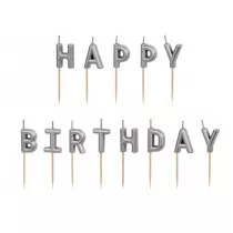 PartyDeco wieczki urodzinowe Happy Birthday srebrny 13szt 13 szt.