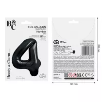Godan Balon foliowy B&C cyfra 4 matowa czarna 85cm