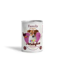 FamilyFirst Puszka dla psa, bogata w indyka, z marchewk, junior 400 g