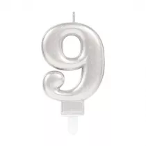 Amscan �wieczka cyferka 9 Sparkling Celebrations srebrna