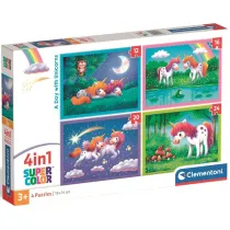 Puzzle 4w1 - SuperColor. A Day With Unicorns (12+16+20+24 el.) Clementoni