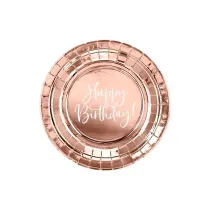 PartyDeco Talerzyki Happy Birthday! r�owe z�oto 18cm