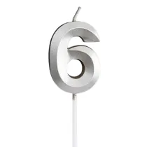 �wieczka na tort - cyferka 6 srebrna 4,8cm
