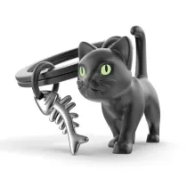 Metalmorphose Brelok do kluczy 3D czarny kot z rybymi o��mi