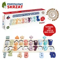 Pomysowy Skrzat cyfry i ksztaty - Drewniany sorter Askato