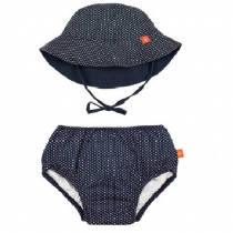 Lassig Zestaw kapelusz i majteczki do pływania z wkładką chłonną Polka Dots navy UV 50+ 6 m-cy