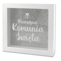 Skarbonka Home - Komunia �wi�ta, srebrny brokat (18x18x5cm) Pan Dragon
