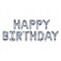 PartyDeco Balon foliowy Happy Birthday srebrny 340x35 cm