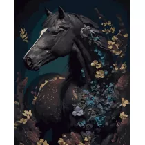 Twoje Hobby Malowanie po numerach czarne p��tno - Czarny ko� z kwiatami 40x50cm