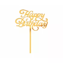 Godan Dekoracja akrylowa na tort Happy Birthday zota