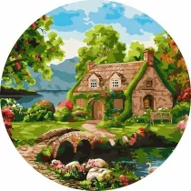 Twoje Hobby Malowanie po numerach okr�g�e - Kwitn�cy dom 40cm