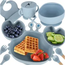 Naczynia silikonowe dla dzieci niemowlt krab zestaw niebieskie 9 el.