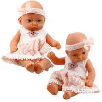 Lalka bobas w rowej sukience z koronk Leantoys