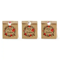 PartyDeco Torebki na prezenty Merry Little Christmas, kraft, 25x11x27cm: 1op./3szt.