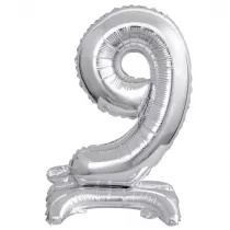 Amscan Balon foliowy mini cyfra 9 na stojaku srebrna