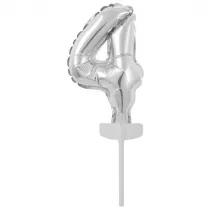Amscan Balon foliowy mini cyfra 4 srebrna 8x12cm