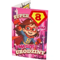 Yeku Karnet Urodziny 8 dziewczynka - Superbohaterka