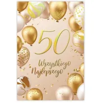 Karnet B6 50 Urodziny z�ote i be�owe balony
