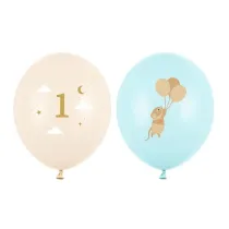 PartyDeco Balony Myszki z cyferk� 1 Light Blue 30cm