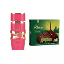 Lattafa Woda perfumowana Yara Candy + Alyan Dubajska Czekolada Mleczna z Nadzieniem Pistacjowym i Kunaf Zestaw 100 ml + 100 g