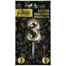 GoParty �wieczka urodzinowa 3 Metaliczna z�ota