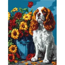 Ideyka Malowanie po numerach - Spaniel i kwiaty 30x40cm