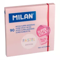 Milan Karteczki samoprzylepne Super Sticky Pastel 76 x 76 mm rowe 90 kartek 90 szt.