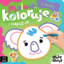 Maluch koloruje i nakleja z koal. Gruby obrys