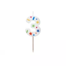 PartyDeco wieczka urodzinowa 3 biaa konfetti 5.5cm