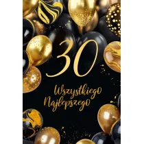Karnet B6 30 Urodziny z�ote i czarne balony