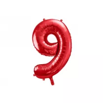 PartyDeco Balon foliowy 9 czerwony 86cm