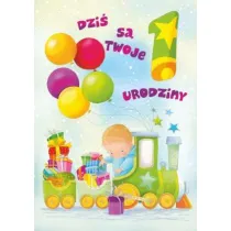 Art Nuvo Karnet 1 urodziny, roczek ch�opiec i poci�g