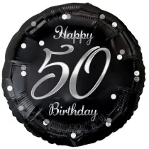 Godan Balon foliowy B&C Happy 50 Birthday, czarny, nadruk srebrny, 18"