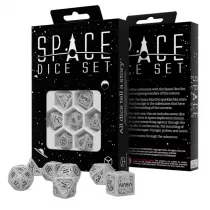 Space Dice Set, kostki do gry, biae z brokatem Q-Workshop
